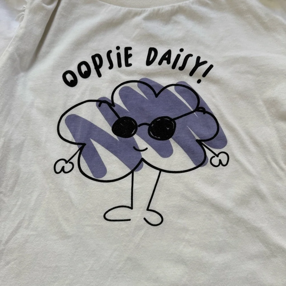 LOUD APPAREL Organic Cotton Girls White Puff Sleeve “Oopsie Daisy” Dress Size 14